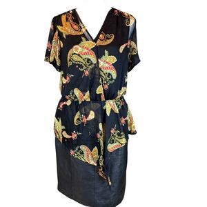 Vince Camuto Asymmetric Blouse Paisly Sheer Chiffon Black Fairy Dark Romantic